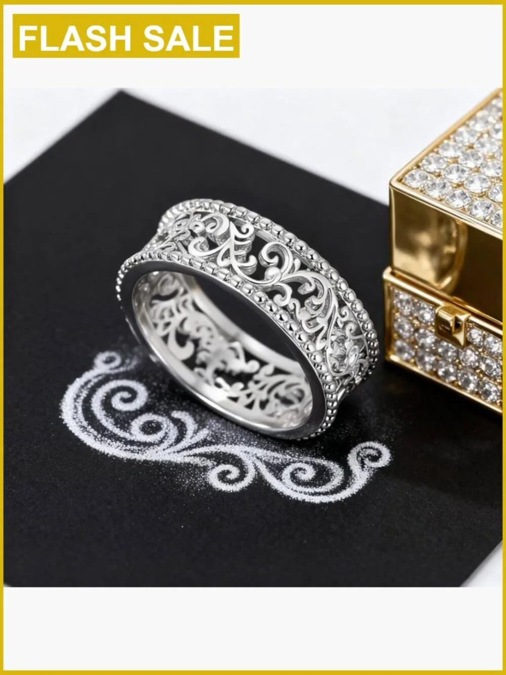 Vintage Filigree Stackable Ring 925 Sterling Silver Round Cubic Zirconia